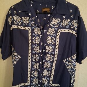 Eddie Bauer Navy and White Casual Button Down Shirt